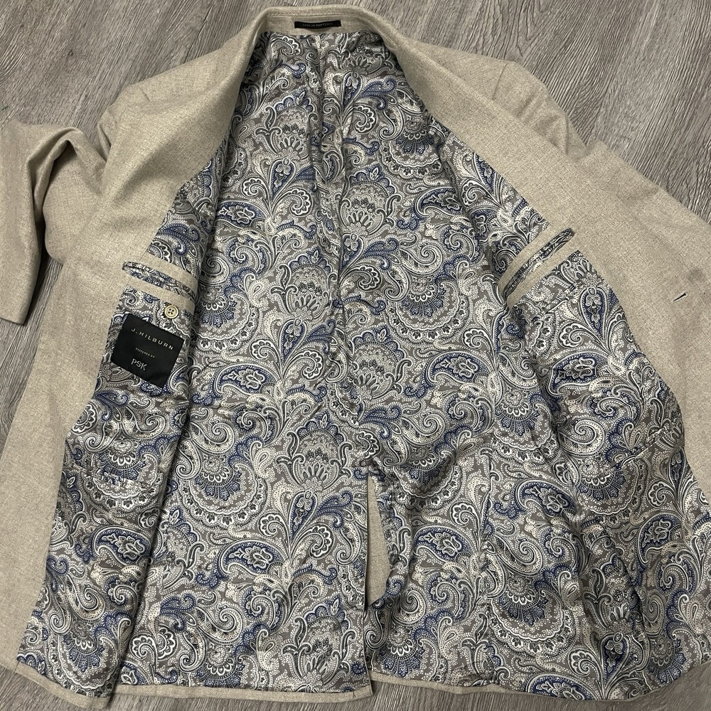 Loro Piana Blazer Jacket Men 43R Beige J. Hilburn Sport Coat Paisley Lined - Picture 4 of 12